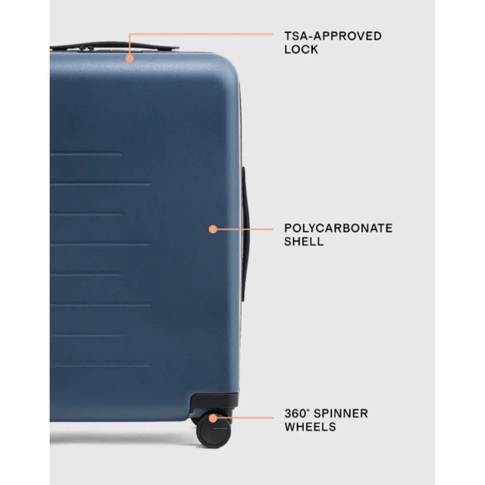 NEW Quince Small Carry On Hard Shell Suitcase 22" BLUE Spinner Wheels Locking - Picture 2 of 10
